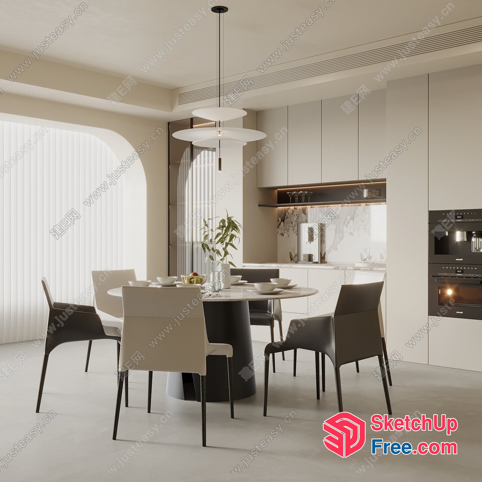 Modern Minimalist Dining Room With Natural Light 3D SketchUp File