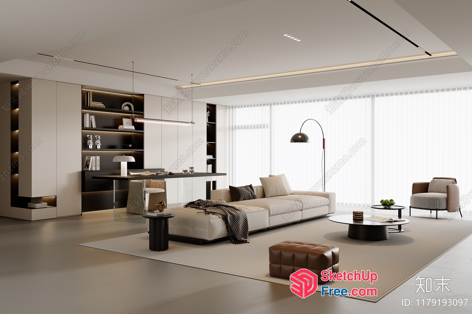 Minimalist Living Room With Creamy Style Furniture 3D SketchUp File