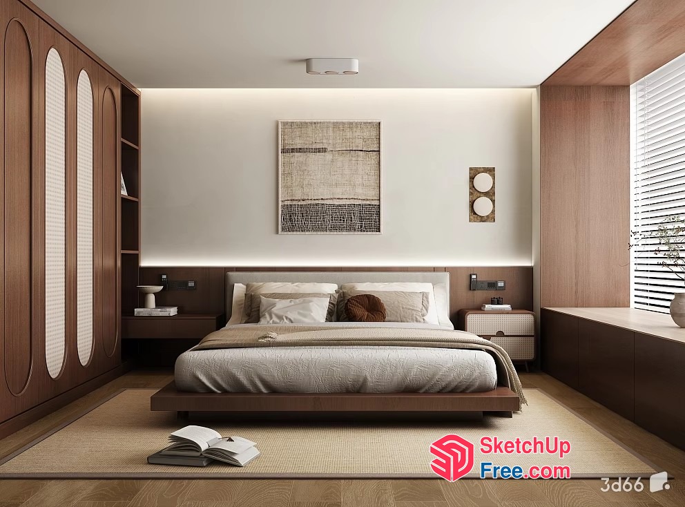 Modern Minimalist Bedroom With Neutral Color Scheme 3D SketchUp File