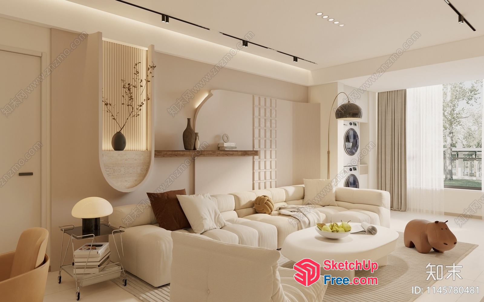 Elegant Minimalist Creamy Style Living Room 3D SketchUp File