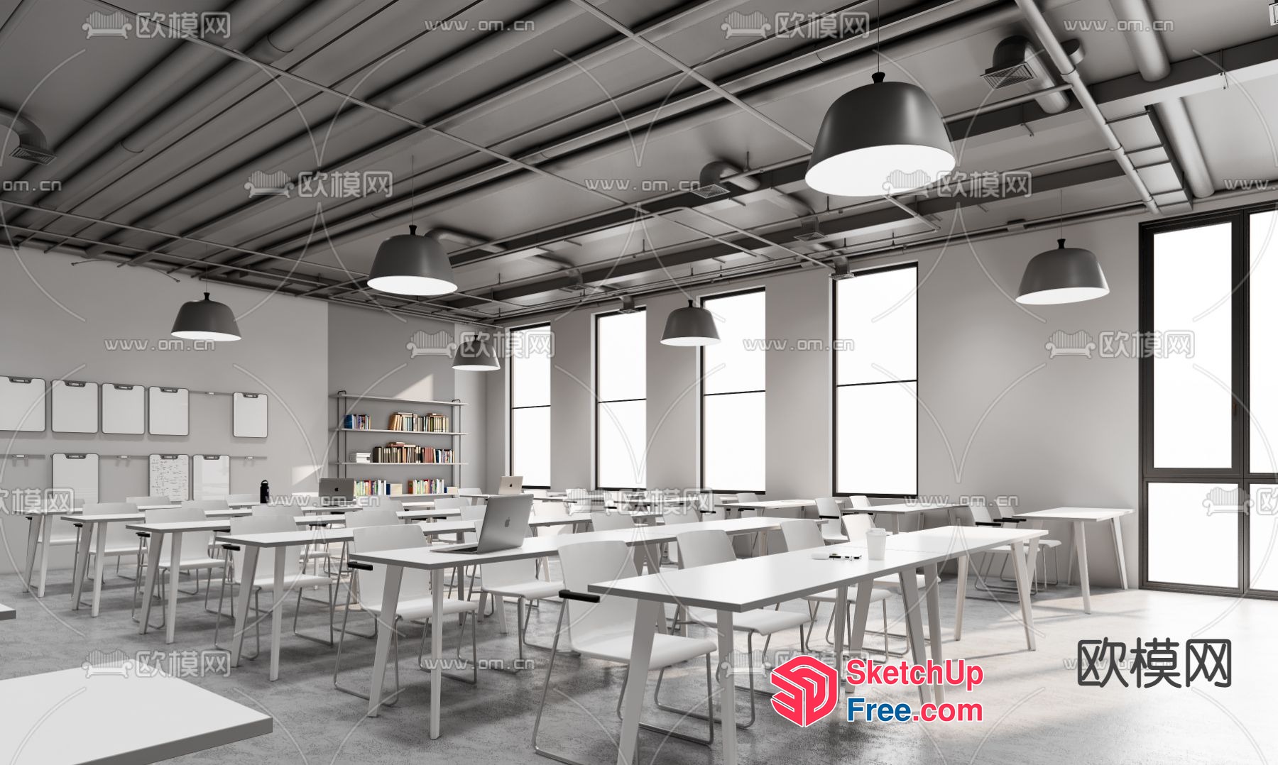 Modern Industrial-Style Office Interior 3D SketchUp File