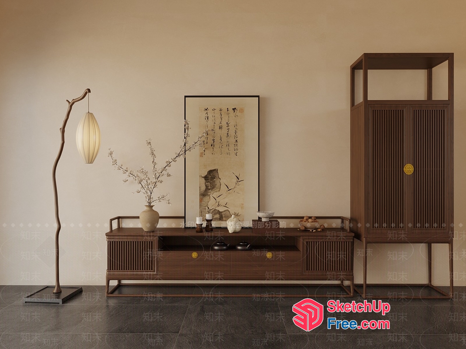 Elegant Japanese-Style Living Room Furniture Set 3D SketchUp File