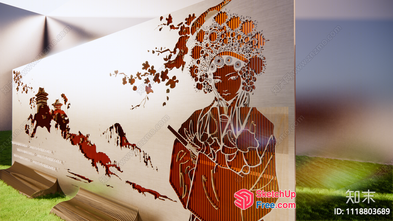 Asian-Inspired Artistic Panel With Traditional Decor 3D SketchUp File