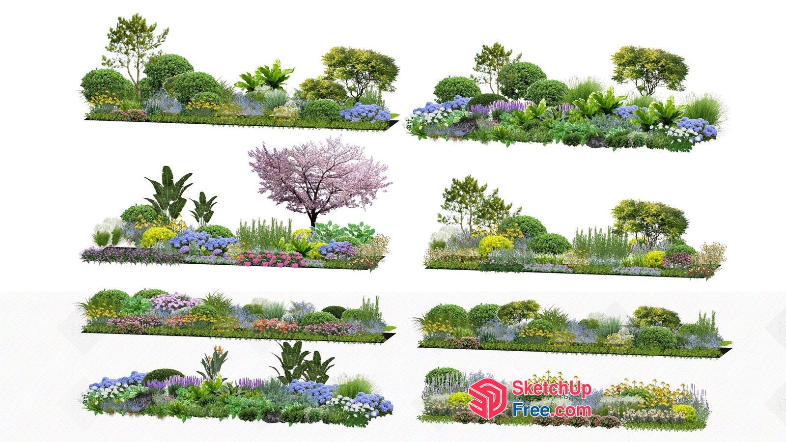 Colorful Garden Scene With Various Plants And Flowers 3D SketchUp File