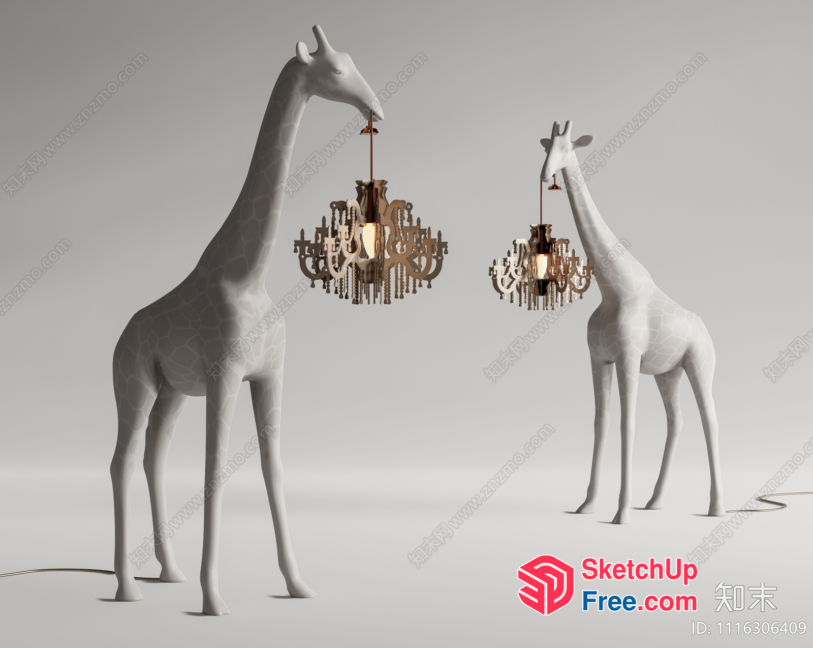 Two Giraffes With Chandeliers In A Minimalist Setting 3D SketchUp File