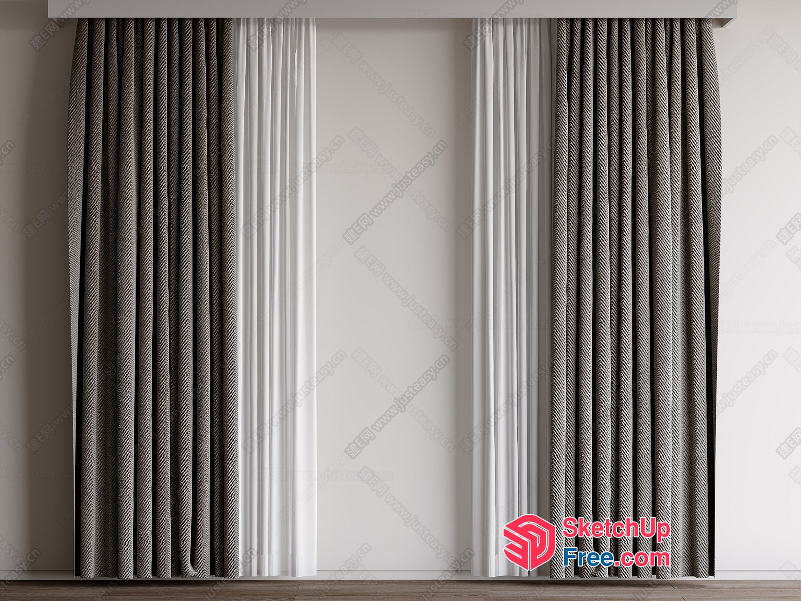 Gray Curtain And White Sheer Curtains 3D SketchUp File