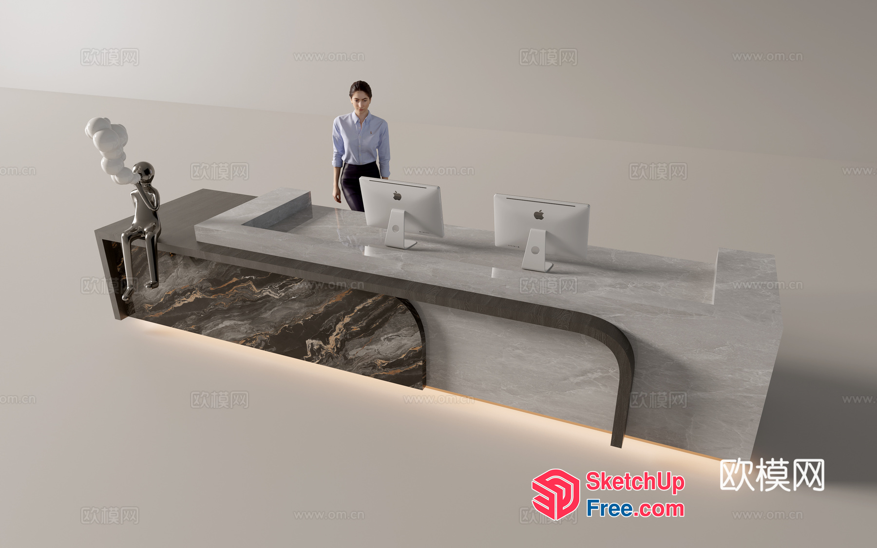 Modern Office Reception Desk With Marble And Led Lighting 3D SketchUp File