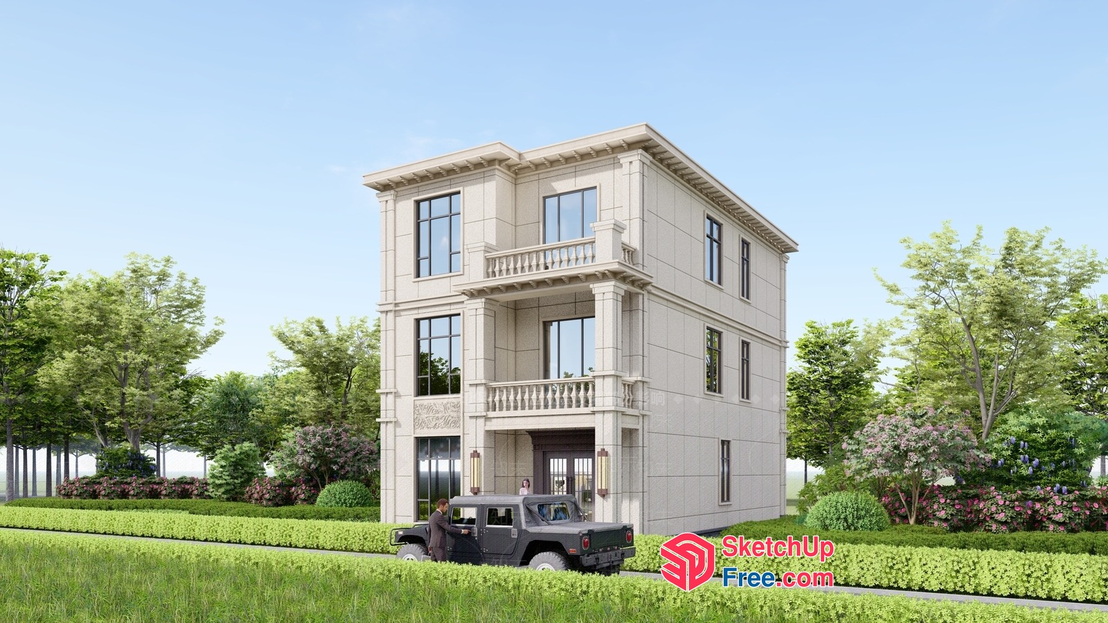 Classic Villa With Pillars And Carved Details 3D SketchUp File