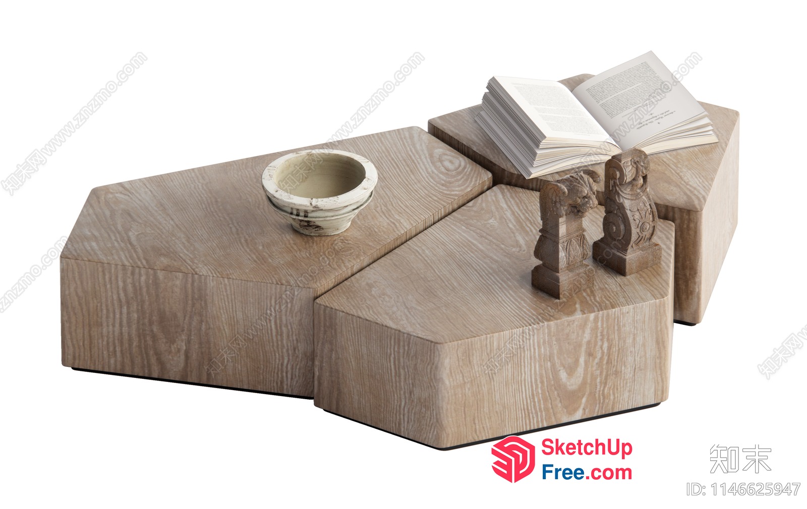 Simple Wooden Coffee Table With Book And Bowl 3D SketchUp File