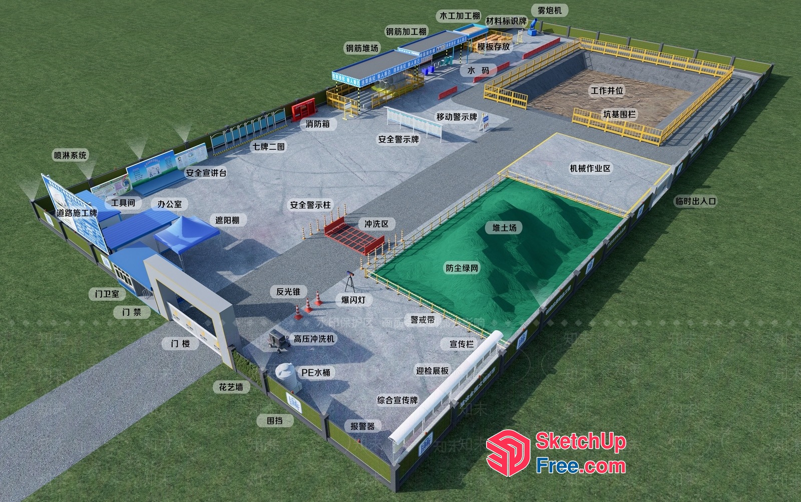 Chinese-Style Building Exterior With Green Roof 3D SketchUp File
