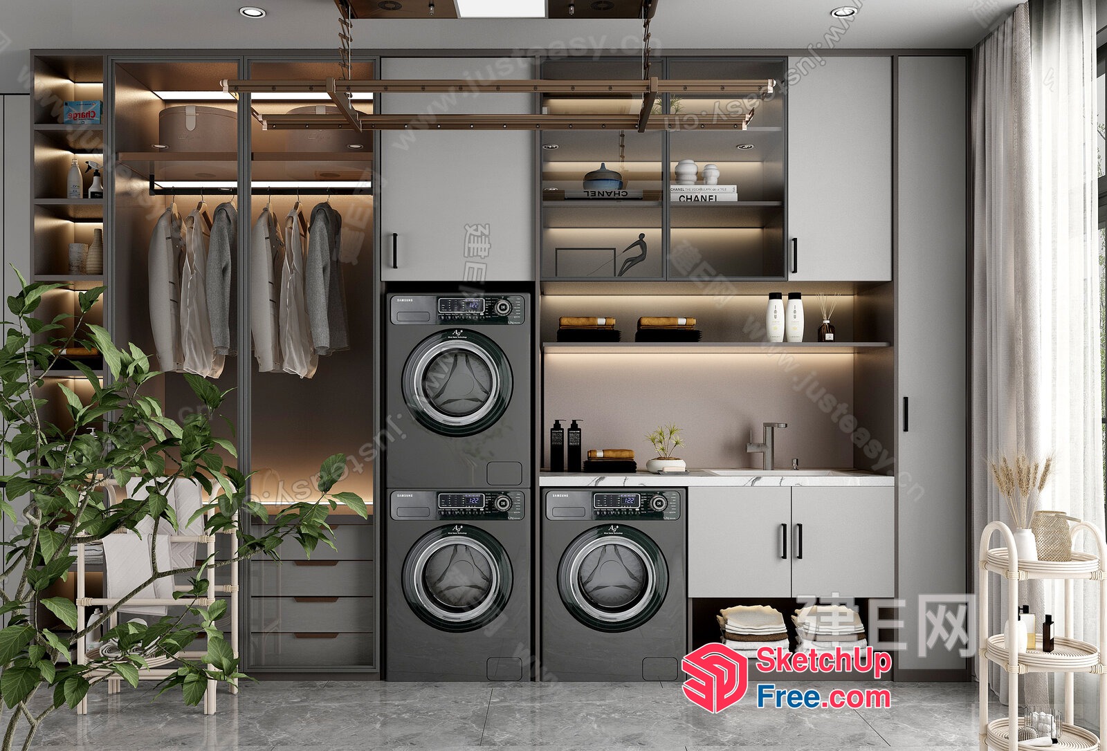 Modern Laundry Room With Sleek Appliances And Storage 3D SketchUp File