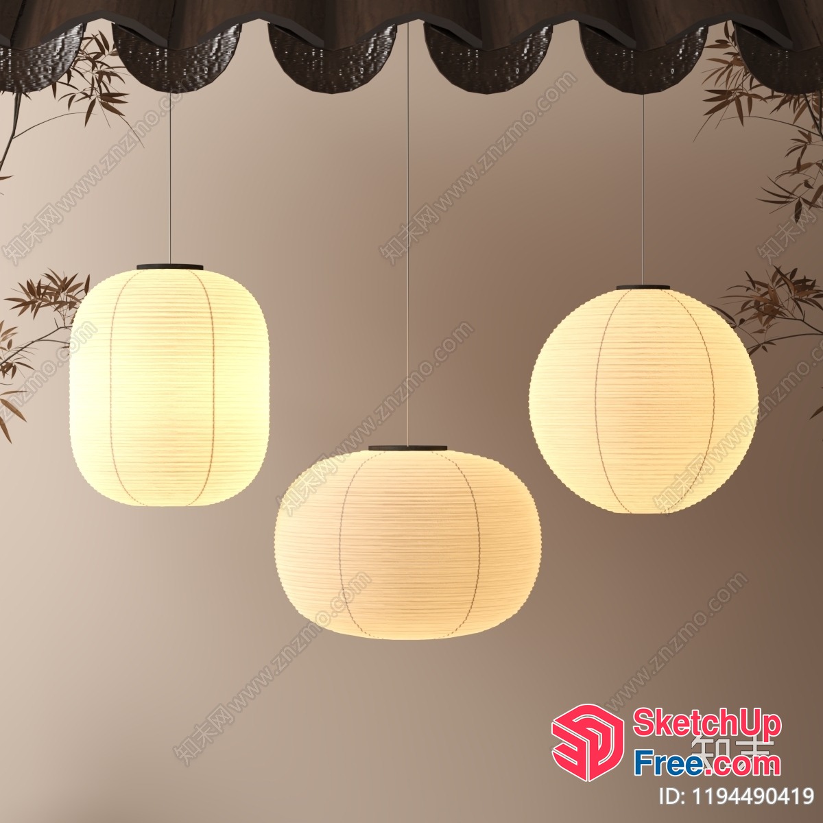 Japanese Style Hanging Lanterns In A Minimalist Setting 3D SketchUp File