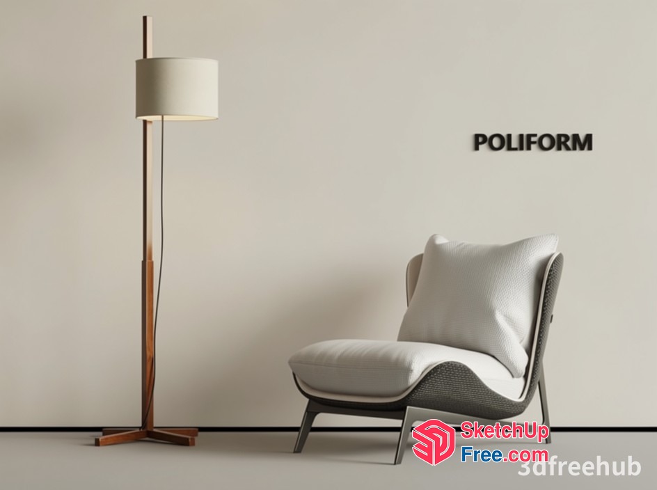 Minimalist White Chair And Lamp 3D SketchUp File