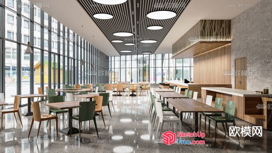 Modern Commercial Space With Glass Curtain Wall And Polished Concrete Floor 3D SketchUp File
