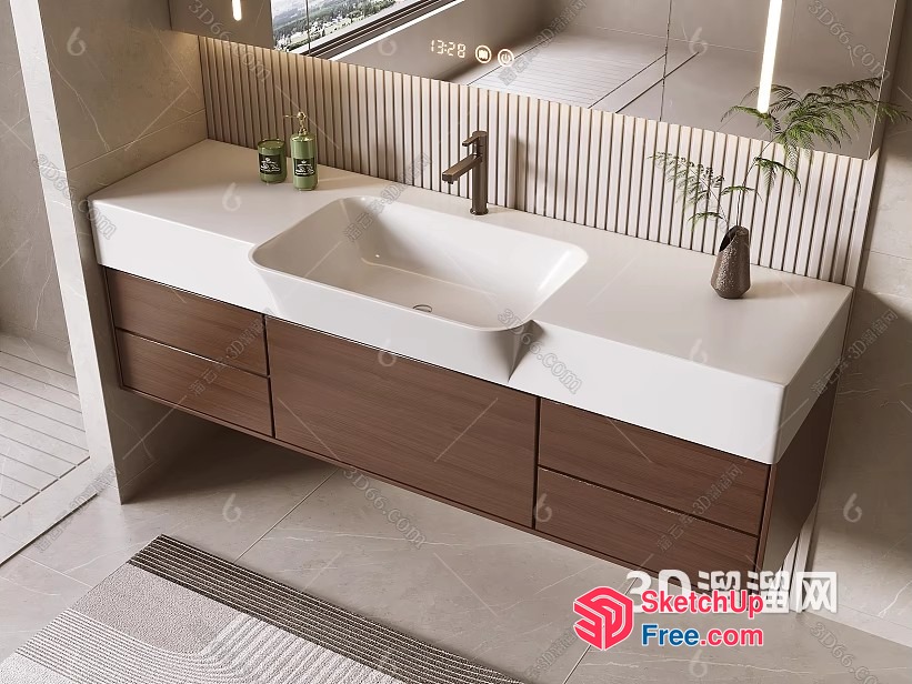 Modern Bathroom Vanity With White Sink And Brown Cabinets 3D SketchUp File