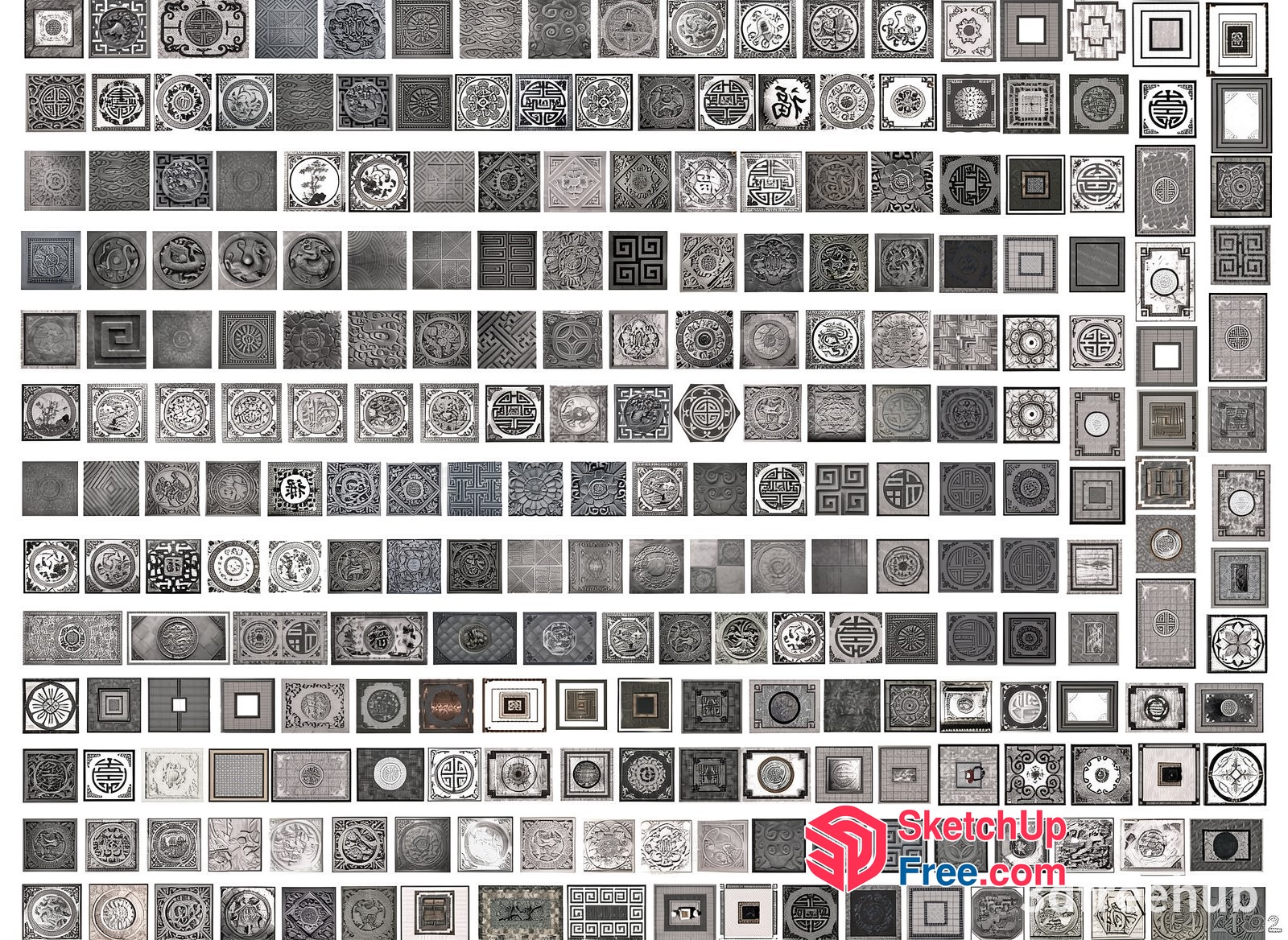 Aesthetic Asian-Inspired Square Mosaic Designs 3D SketchUp File