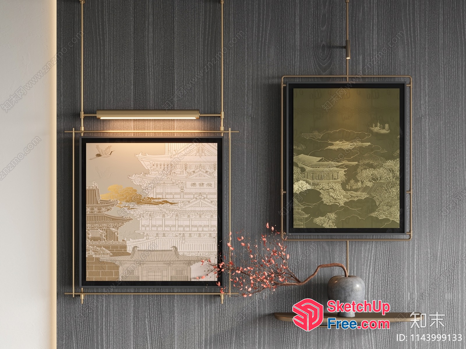Traditional Asian-Inspired Architectural Interior Scene 3D SketchUp File