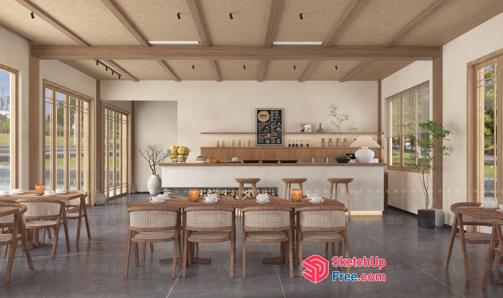 Modern Japanese-Inspired Dining Space With Natural Materials 3D SketchUp File