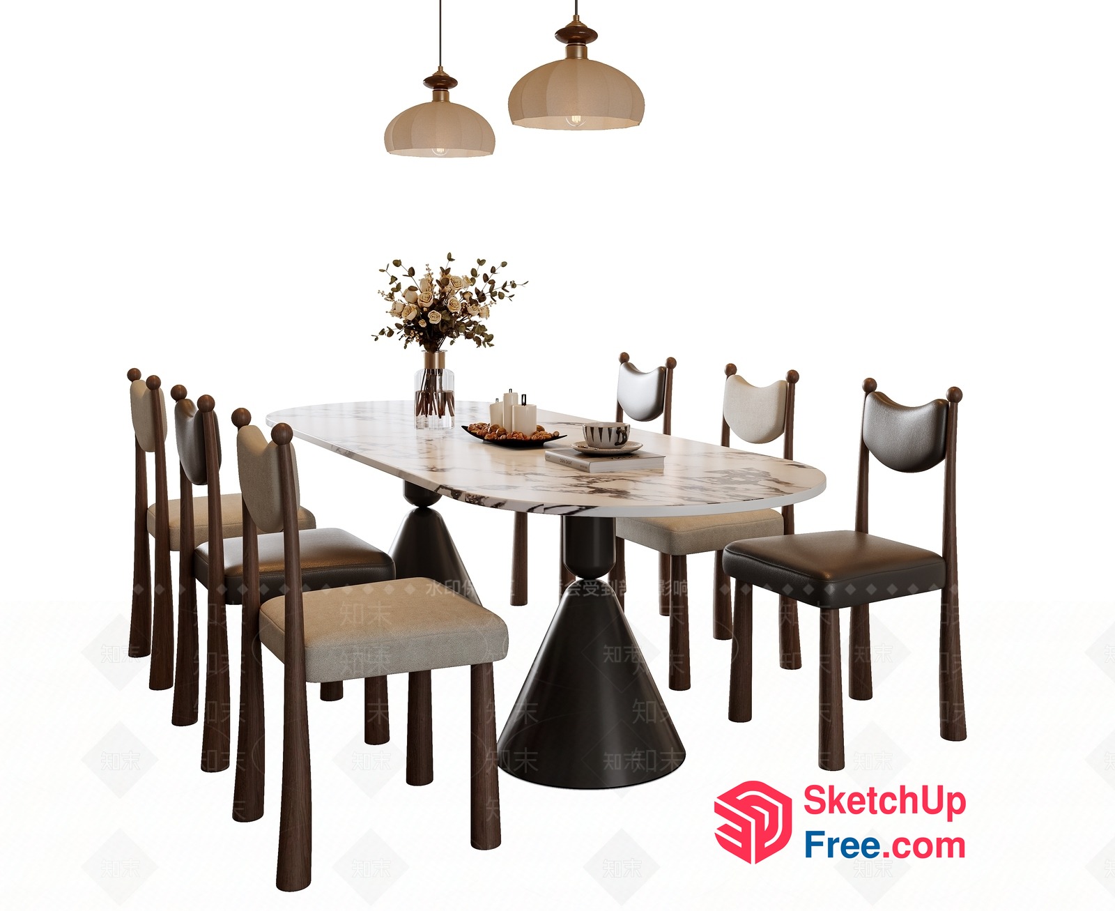 Elegant Dining Room With Marble Table And Leather Chairs 3D SketchUp File