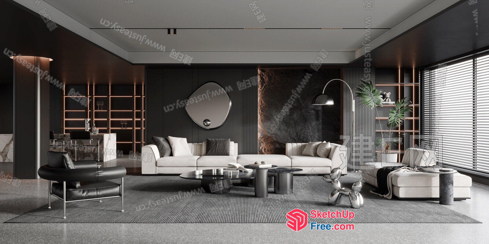 Luxurious Modern Living Room With Sleek Furniture 3D SketchUp File