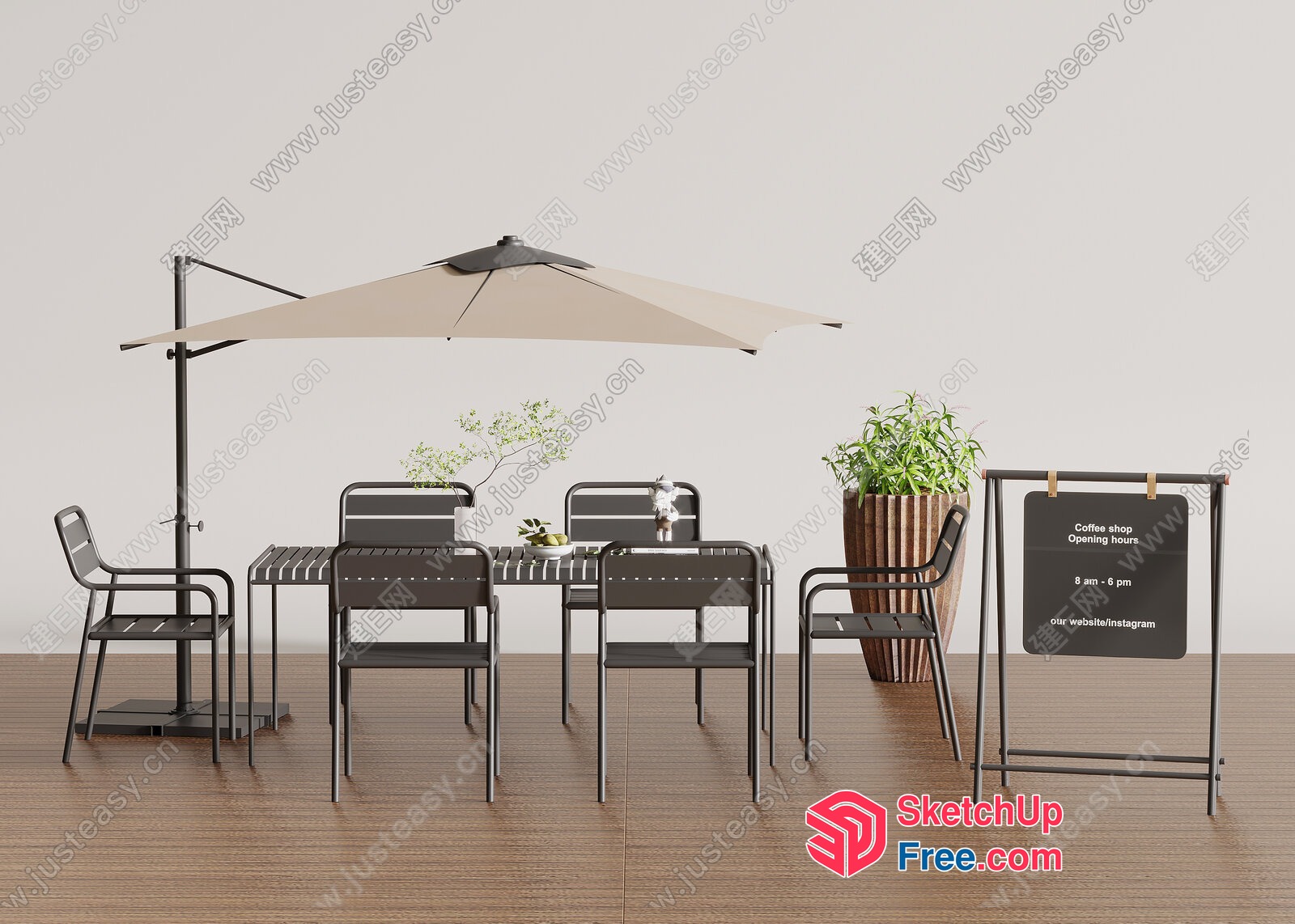 Modern Outdoor Furniture Set With Umbrella 3D SketchUp File