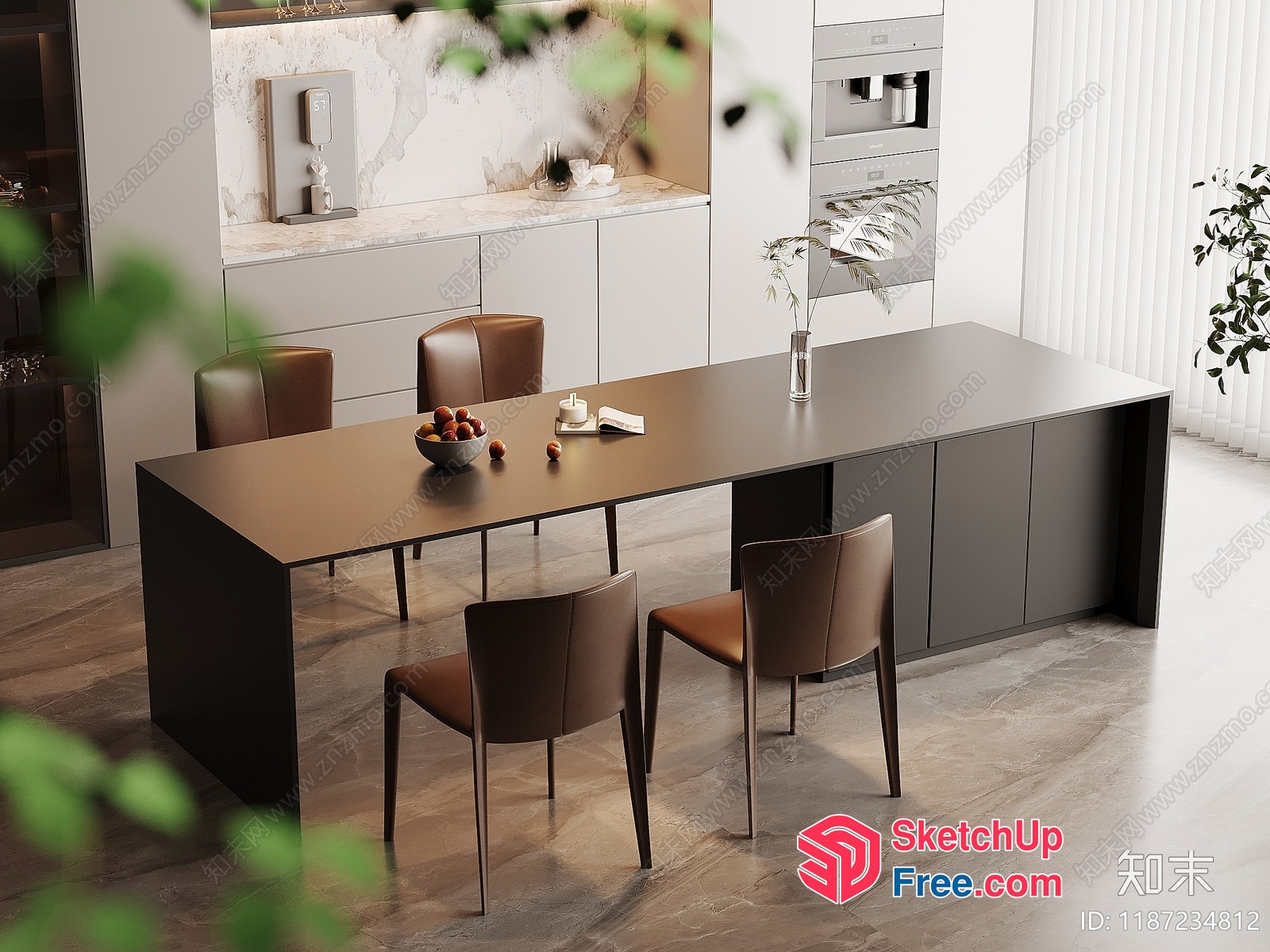 Modern Minimalist Dining Room With Brown Furniture 3D SketchUp File