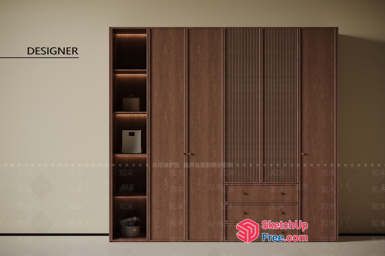 Modern Wardrobe With Built-In Shelves And Drawers 3D SketchUp File
