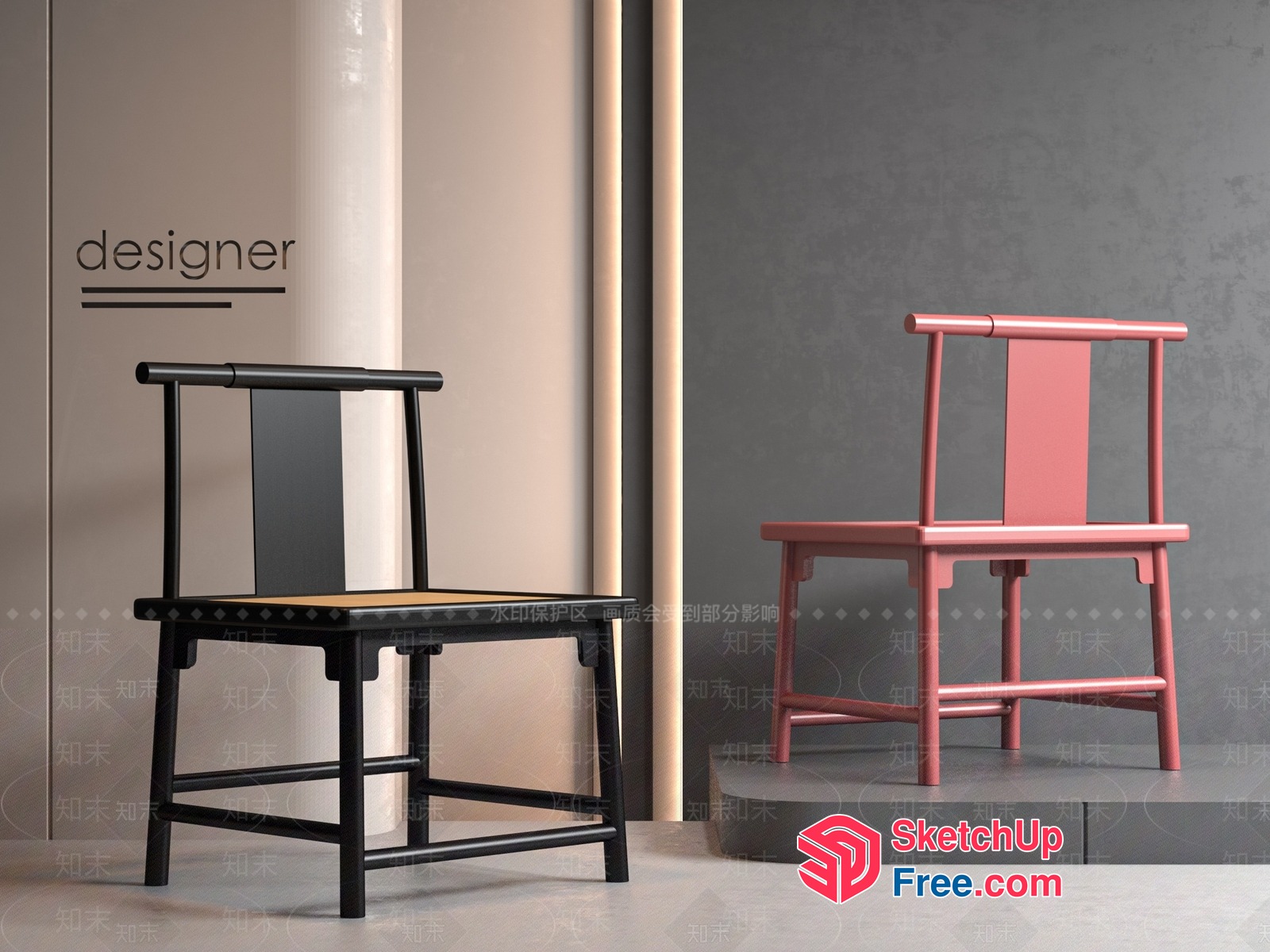 Chinese-Inspired Modern Chairs 3D SketchUp File