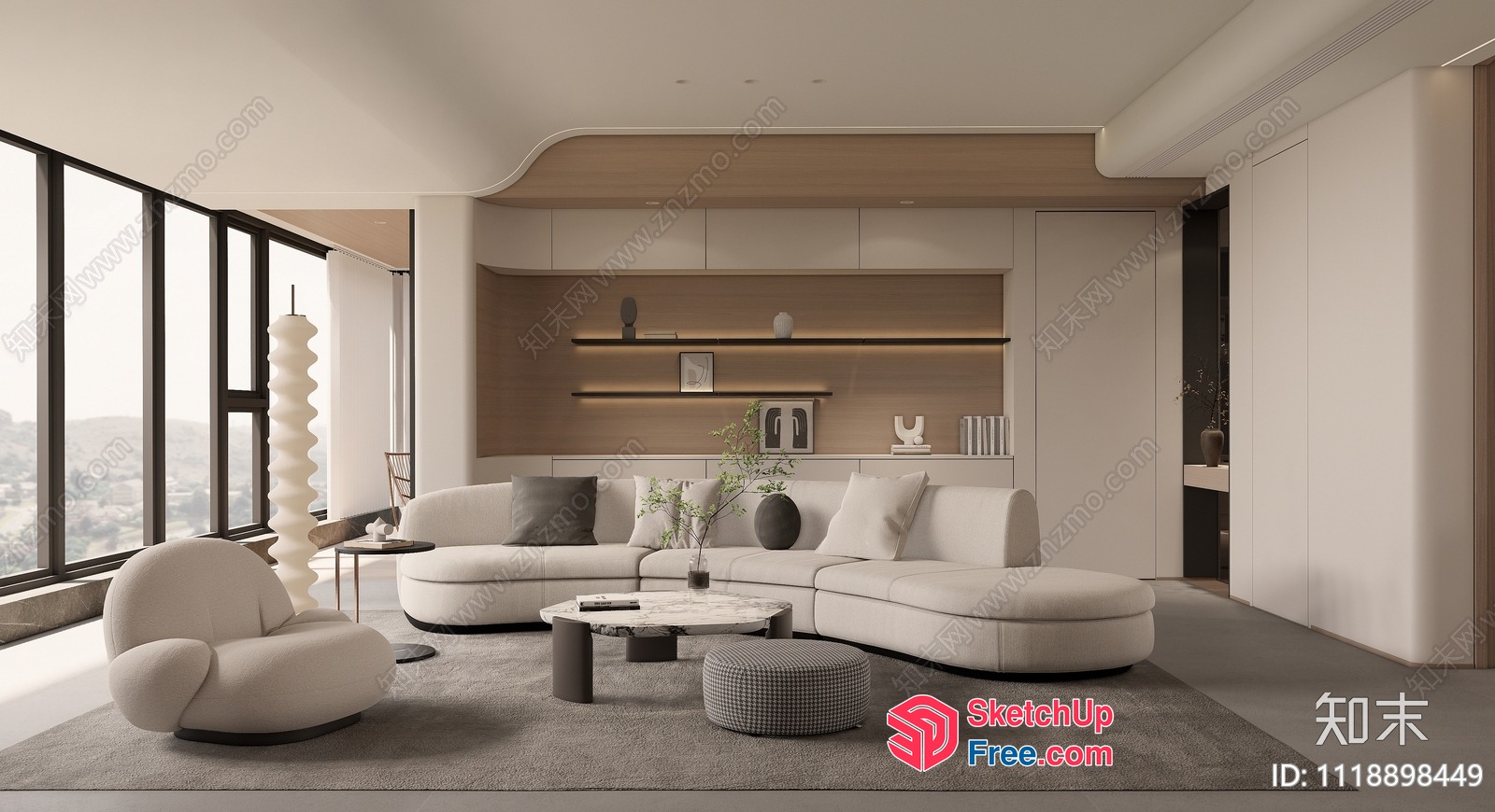 Minimalist Living Room With White Sofa And Coffee Table 3D SketchUp File