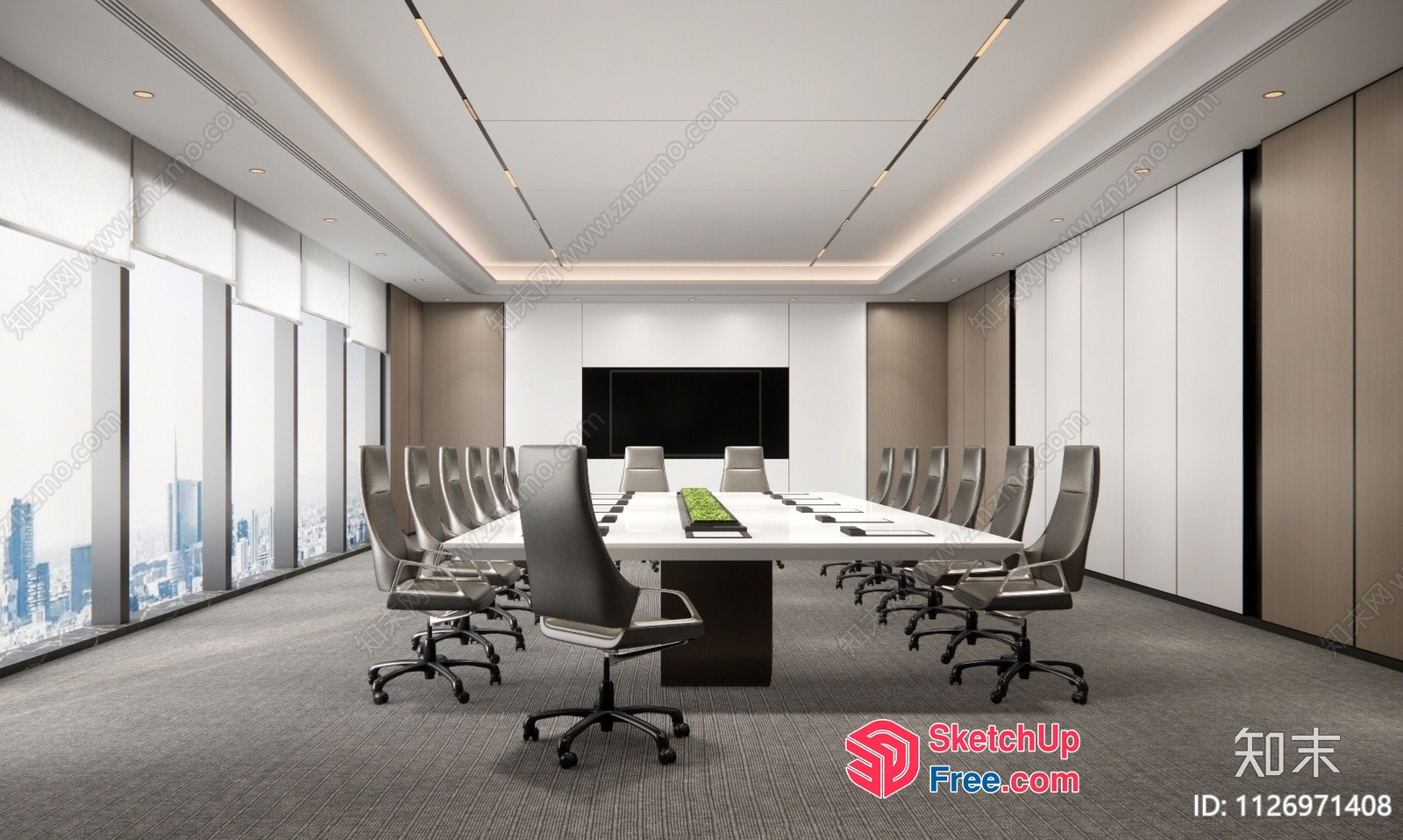 Modern Conference Room Interior With City View 3D SketchUp File