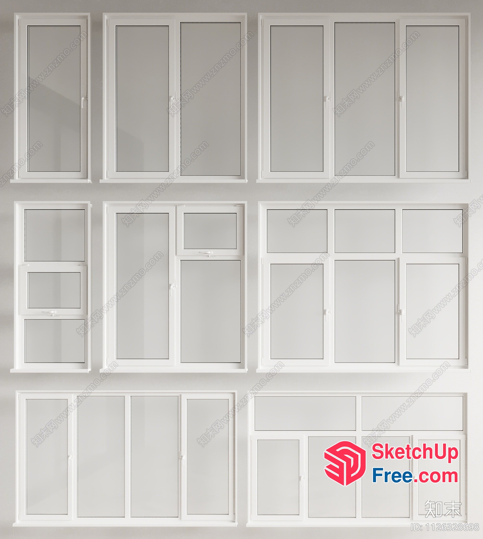 White Framed Windows And Doors 3D SketchUp File