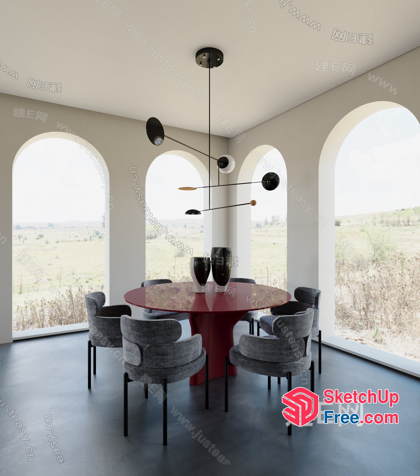 Modern Dining Room With Large Windows And Minimalist Furniture 3D SketchUp File