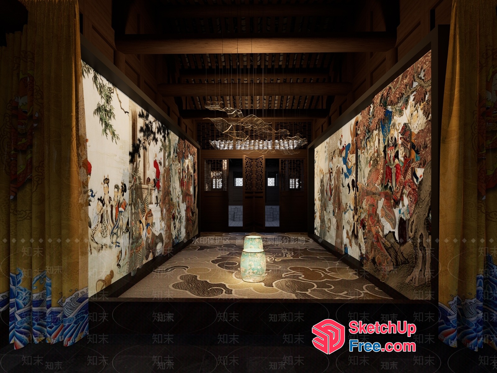 Luxurious Oriental-Inspired Interior With Intricate Decorations And Artworks 3D SketchUp File