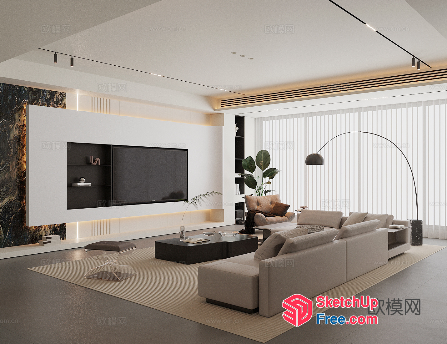 Minimalist Modern Living Room With Sleek Furniture And Natural Light 3D SketchUp File