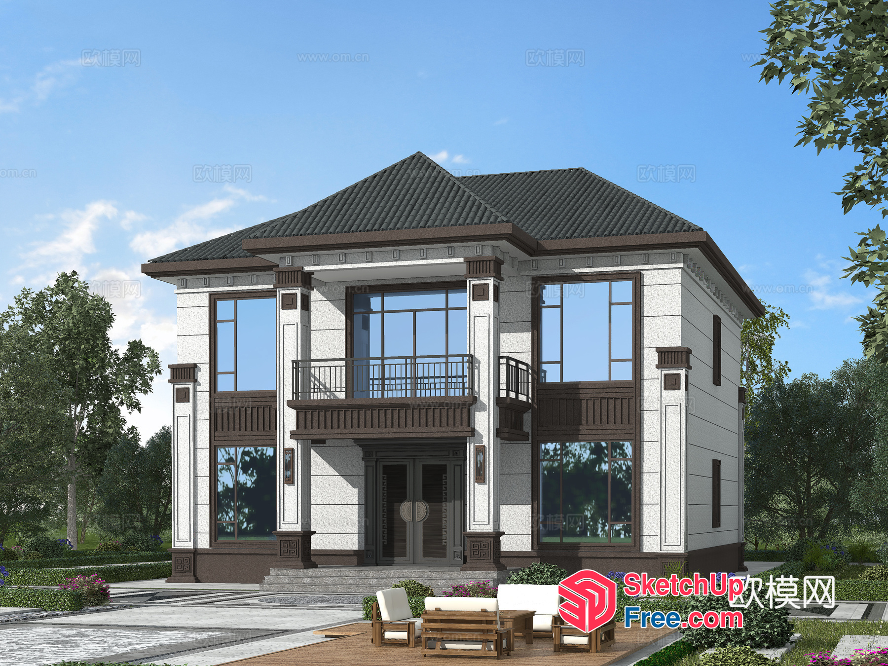 Elegant And Sophisticated Two-Story Villa 3D SketchUp File