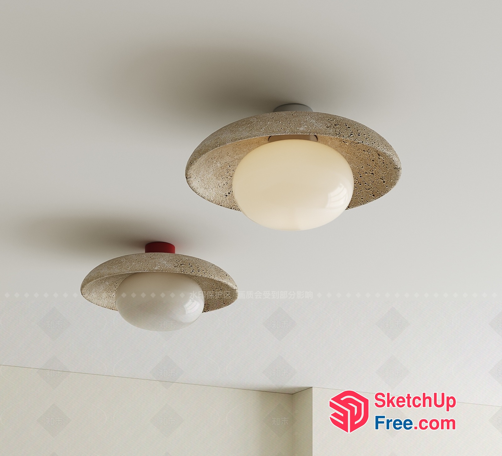Two Ceiling Lights With Unique Concrete And Glass Design 3D SketchUp File