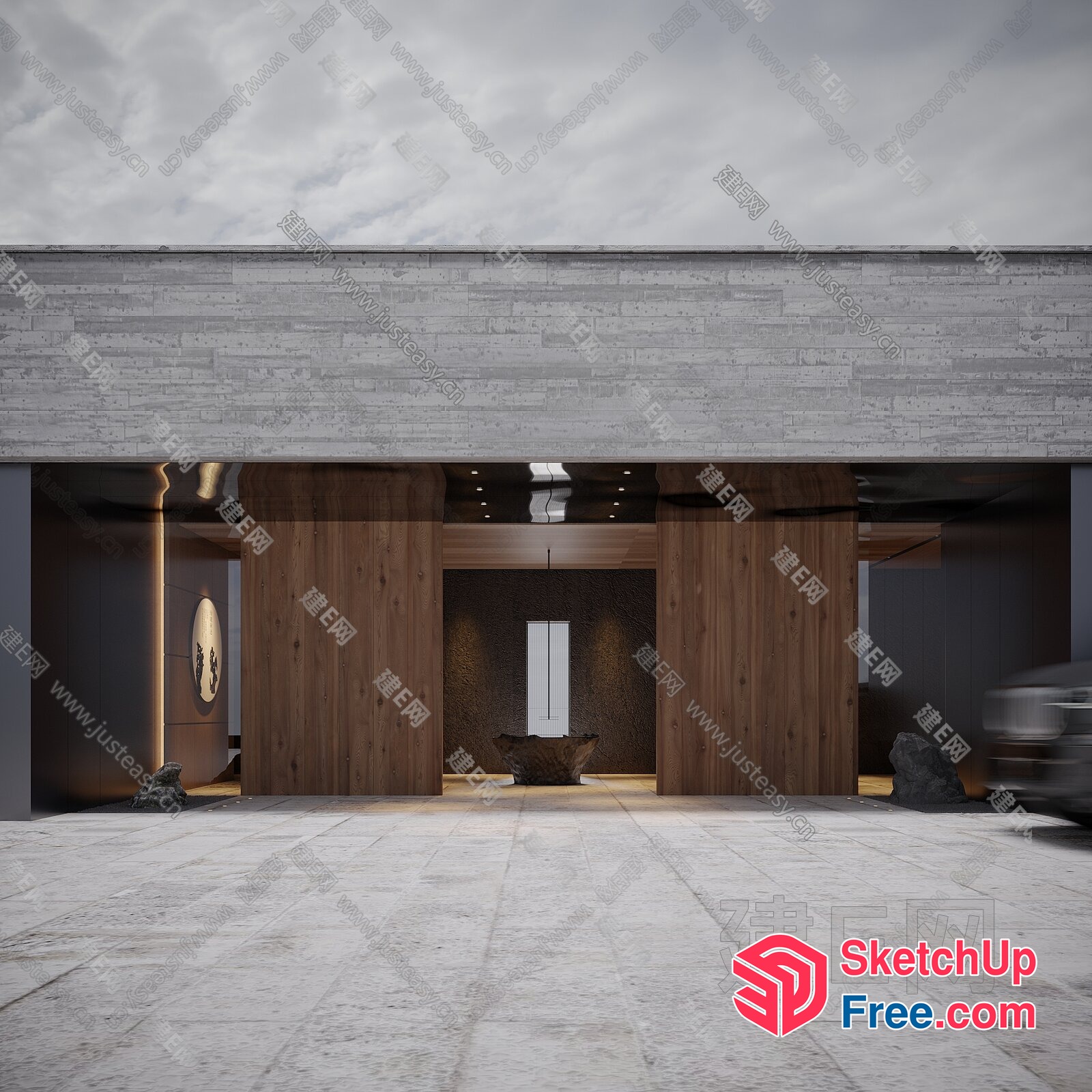 Modern Japanese Style Interior With Pillars And Natural Elements 3D SketchUp File