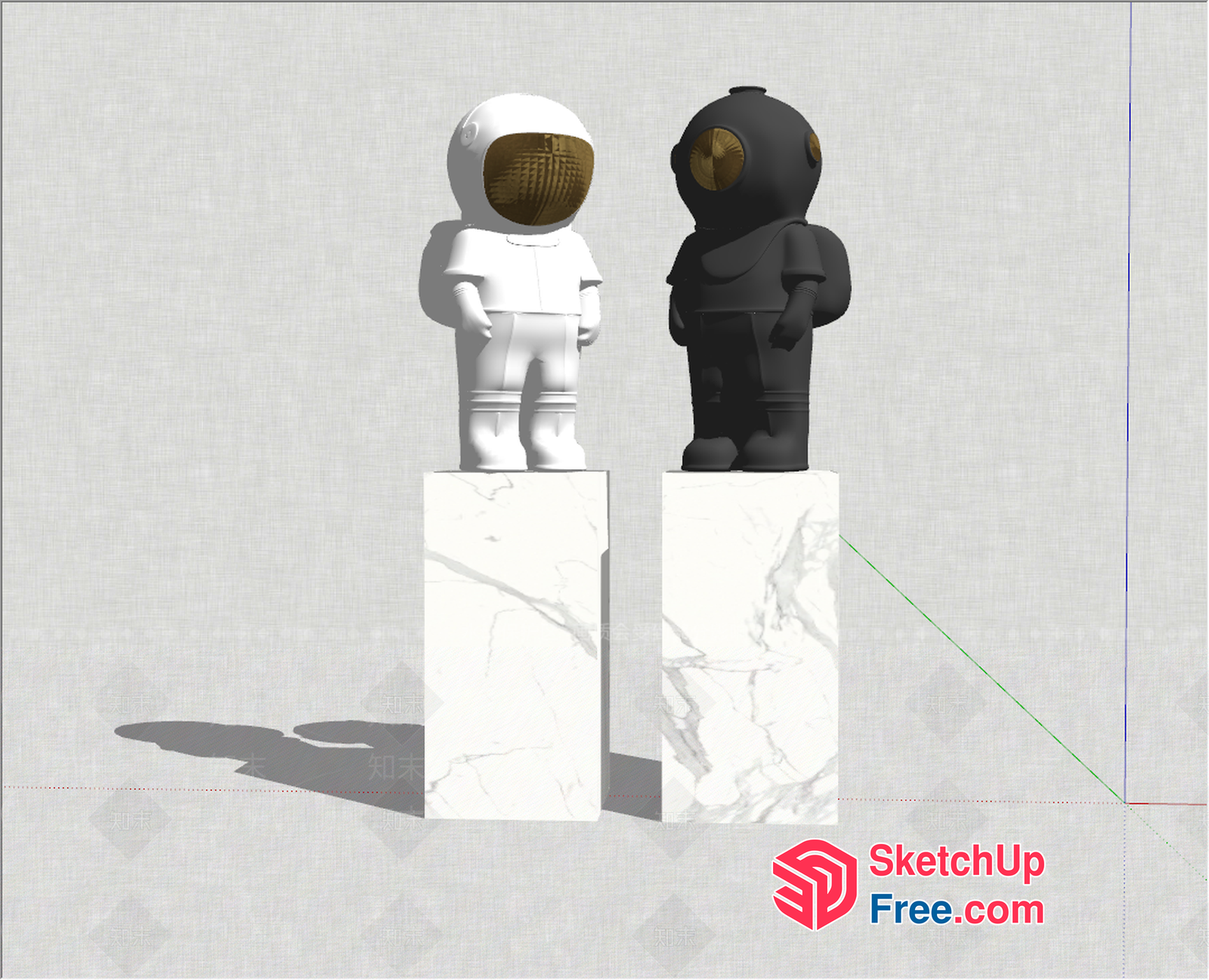 Two Astronauts Standing On Marble Blocks 3D SketchUp File
