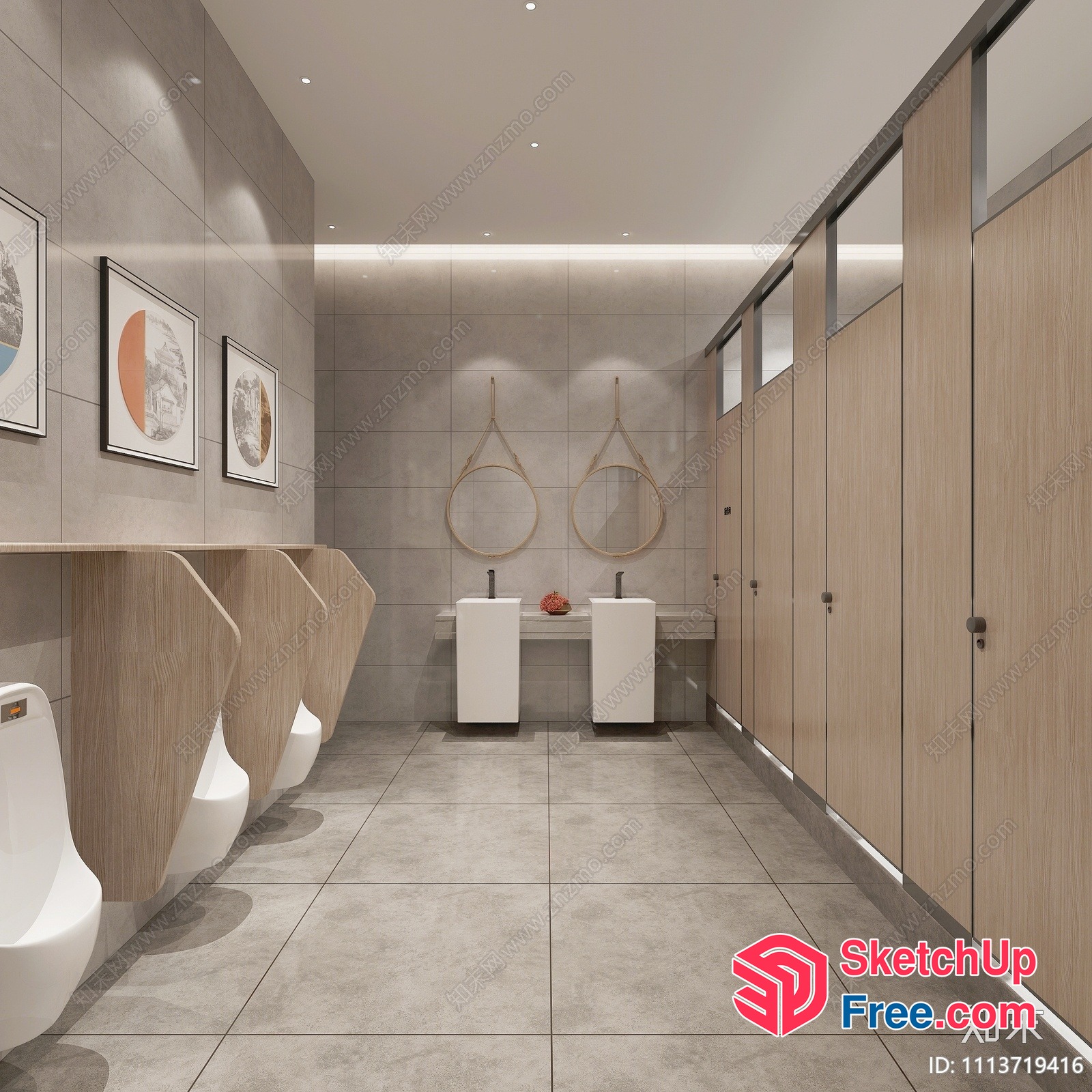 Modern Urinal And Bathroom Area 3D SketchUp File