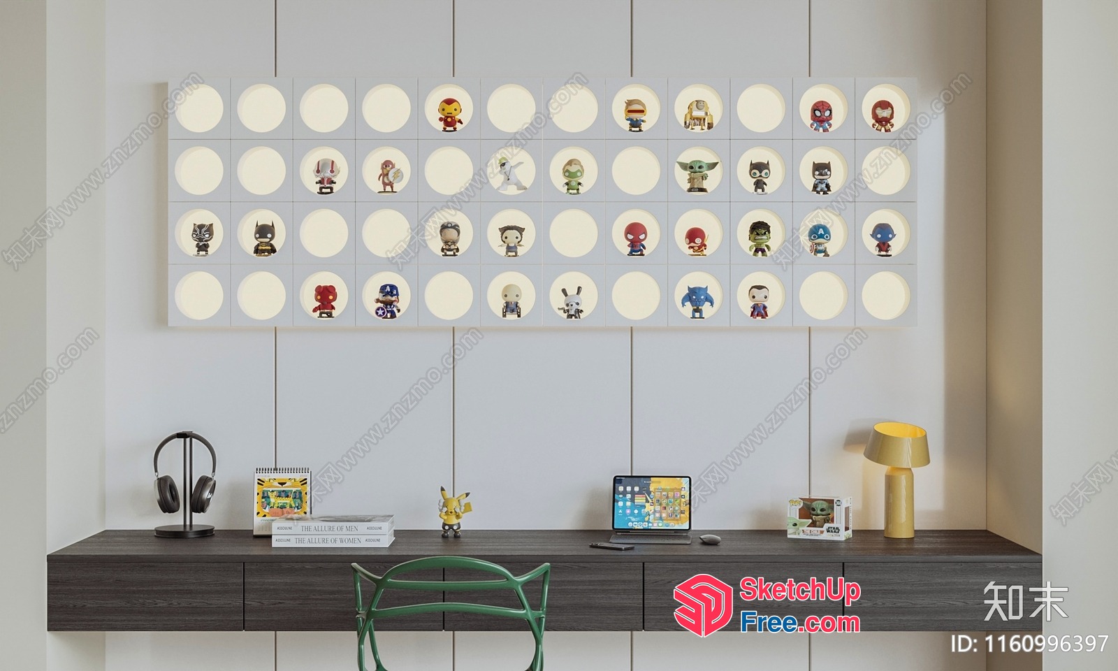 Minimalist Modern Office Workspace With Character Decor 3D SketchUp File
