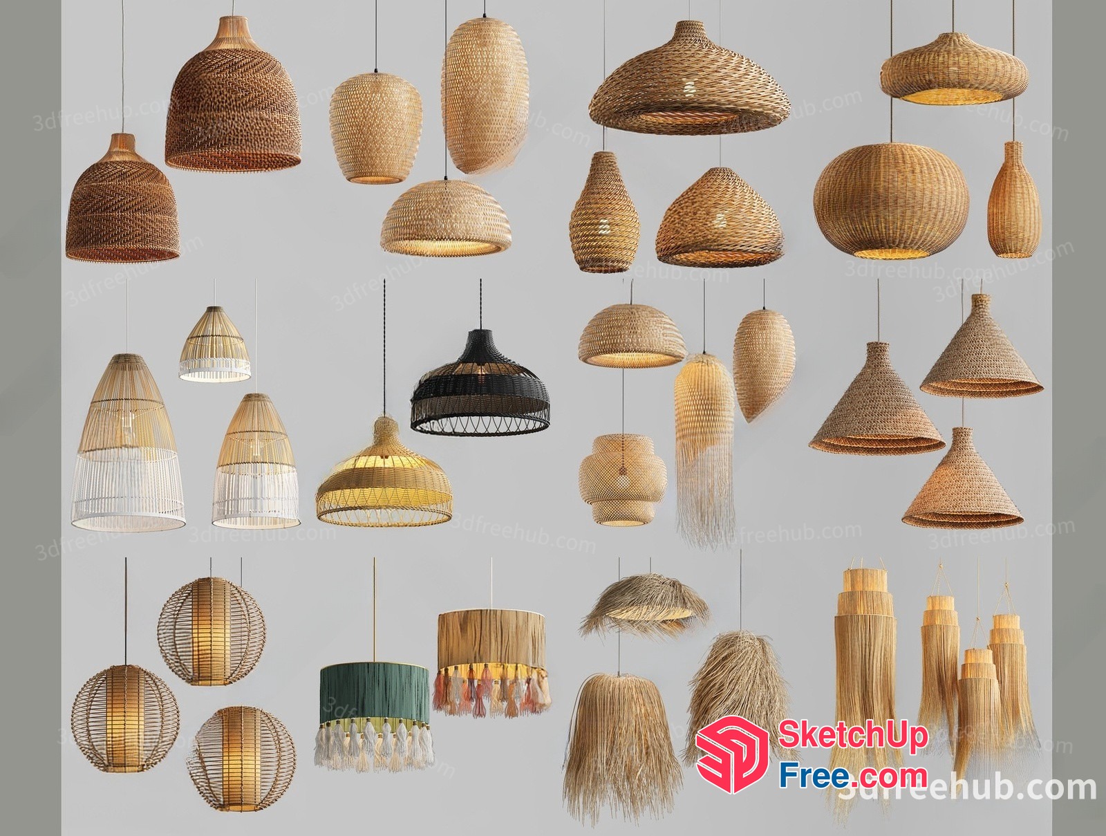 Bohemian Rattan Hanging Lamps Collection 3D SketchUp File