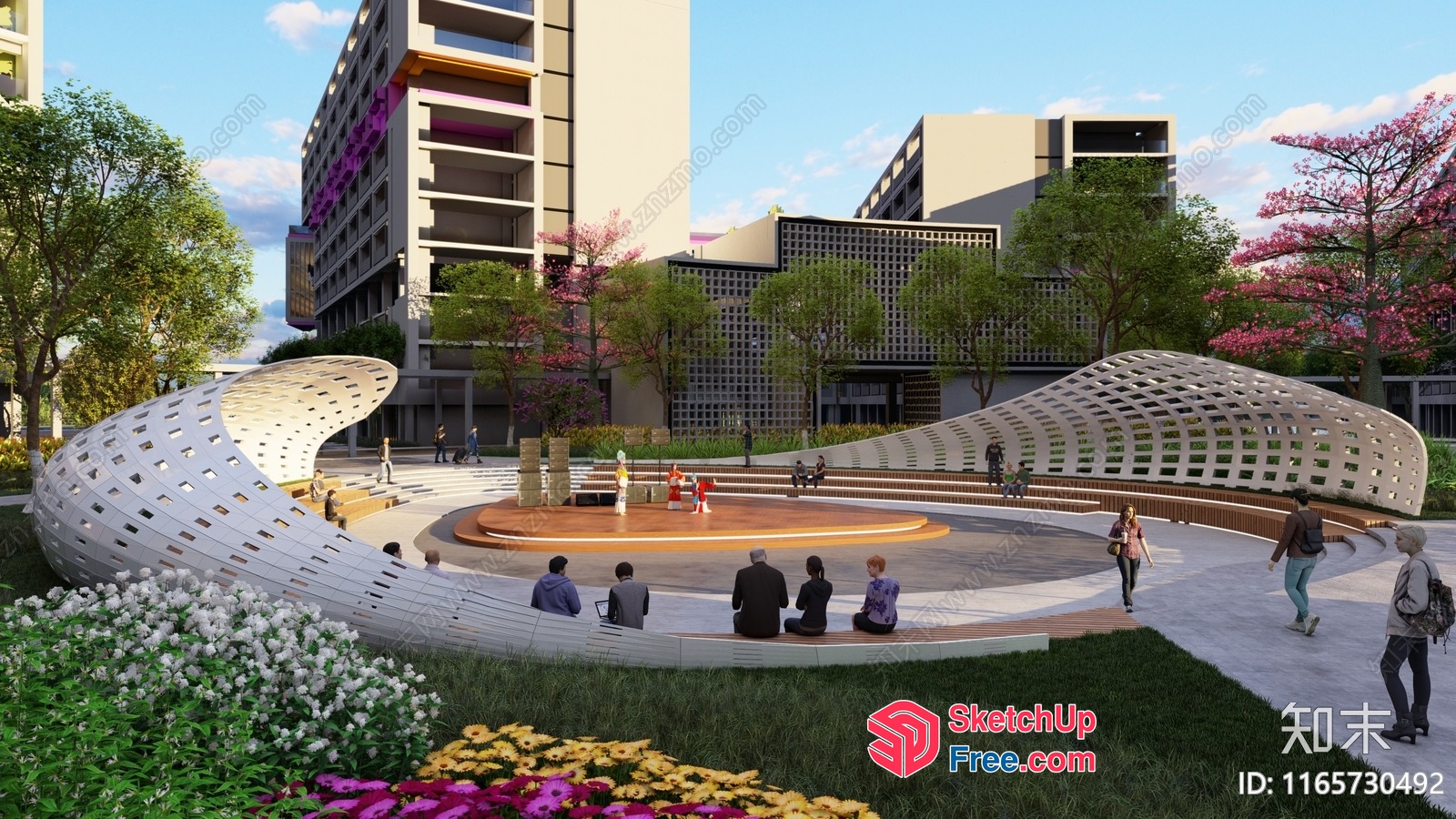 Modern Outdoor Park With Unique Sculpture 3D SketchUp File