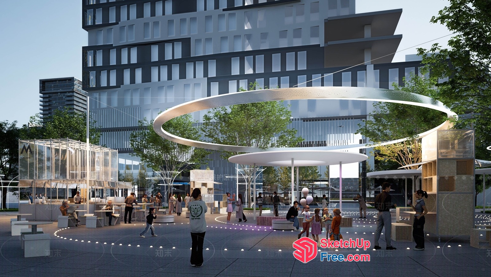 Modern Urban Park Design With Glass Curtain Wall 3D SketchUp File