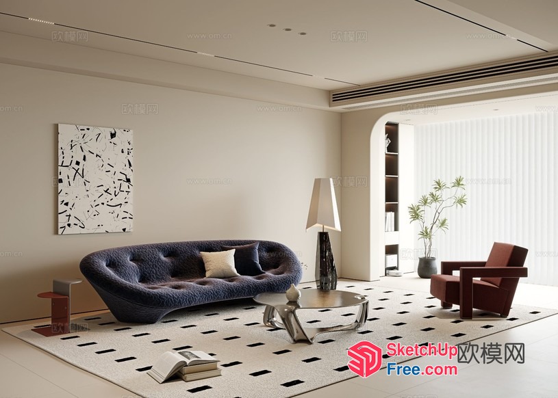Modern Living Room With Unique Furniture And Decor 3D SketchUp File