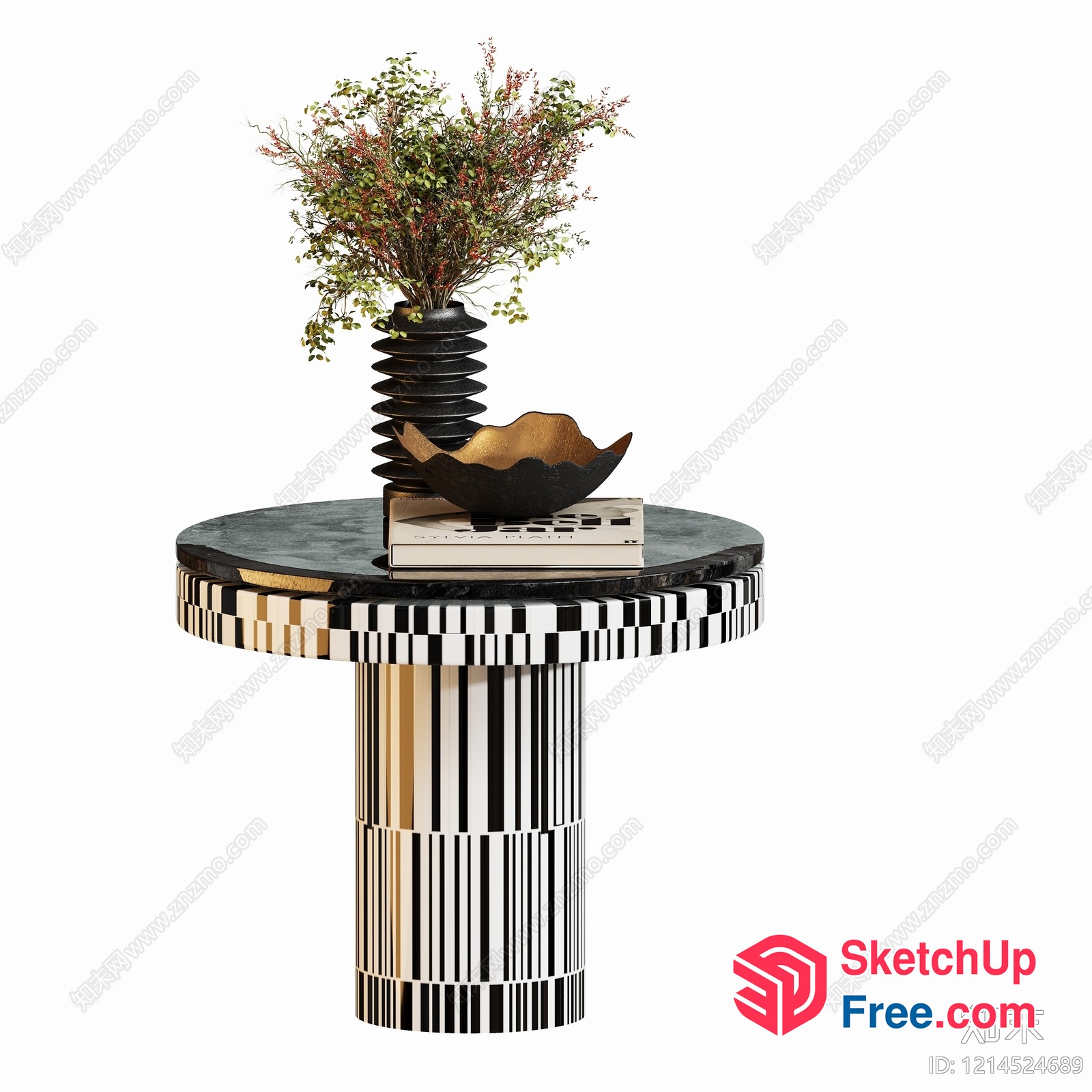 Decorative Table With Pillar And Vase 3D SketchUp File