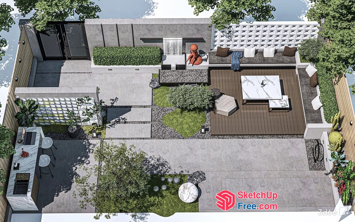 Modern Outdoor Space With Minimalist Decor 3D SketchUp File
