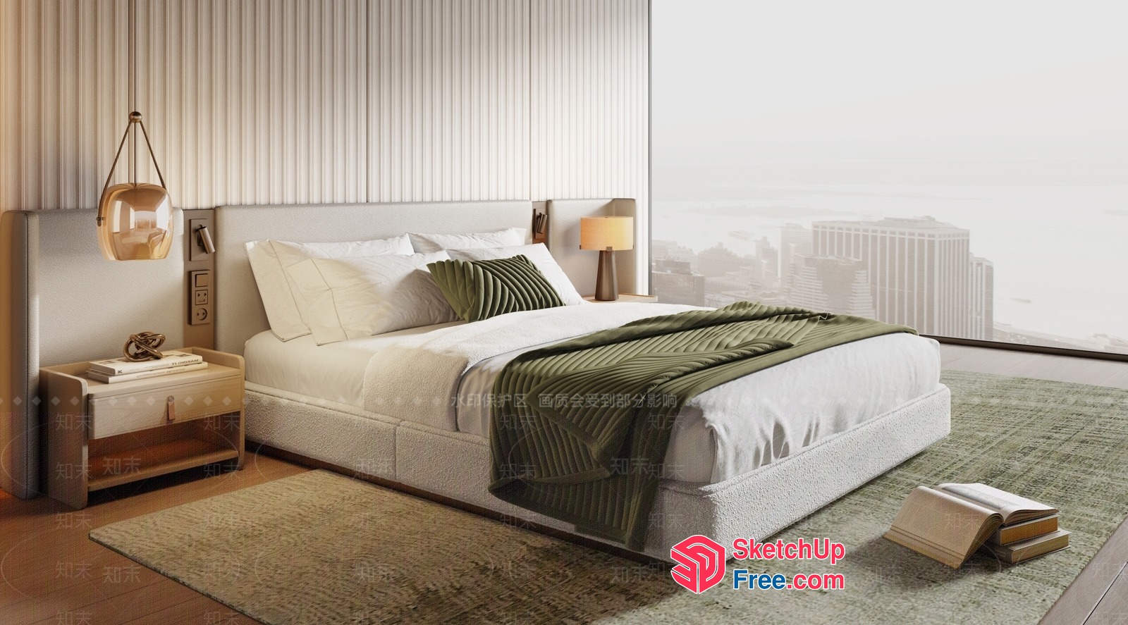 Modern Minimalist Bedroom With City View 3D SketchUp File