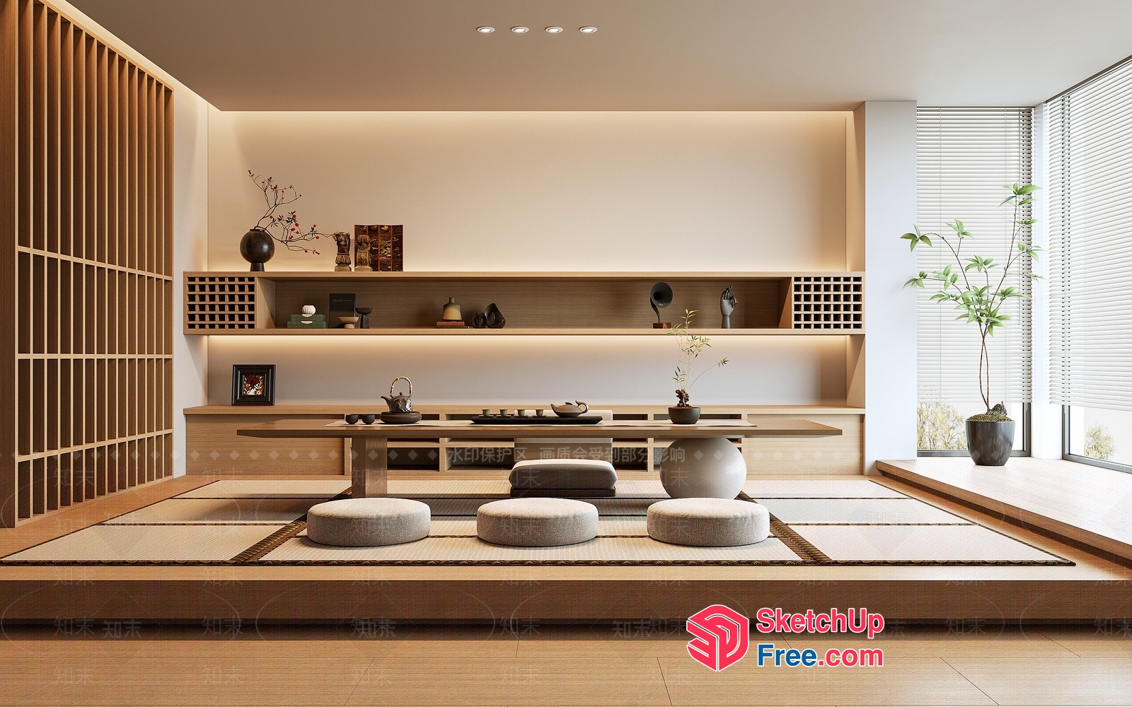Traditional Japanese-Inspired Living Room Design 3D SketchUp File