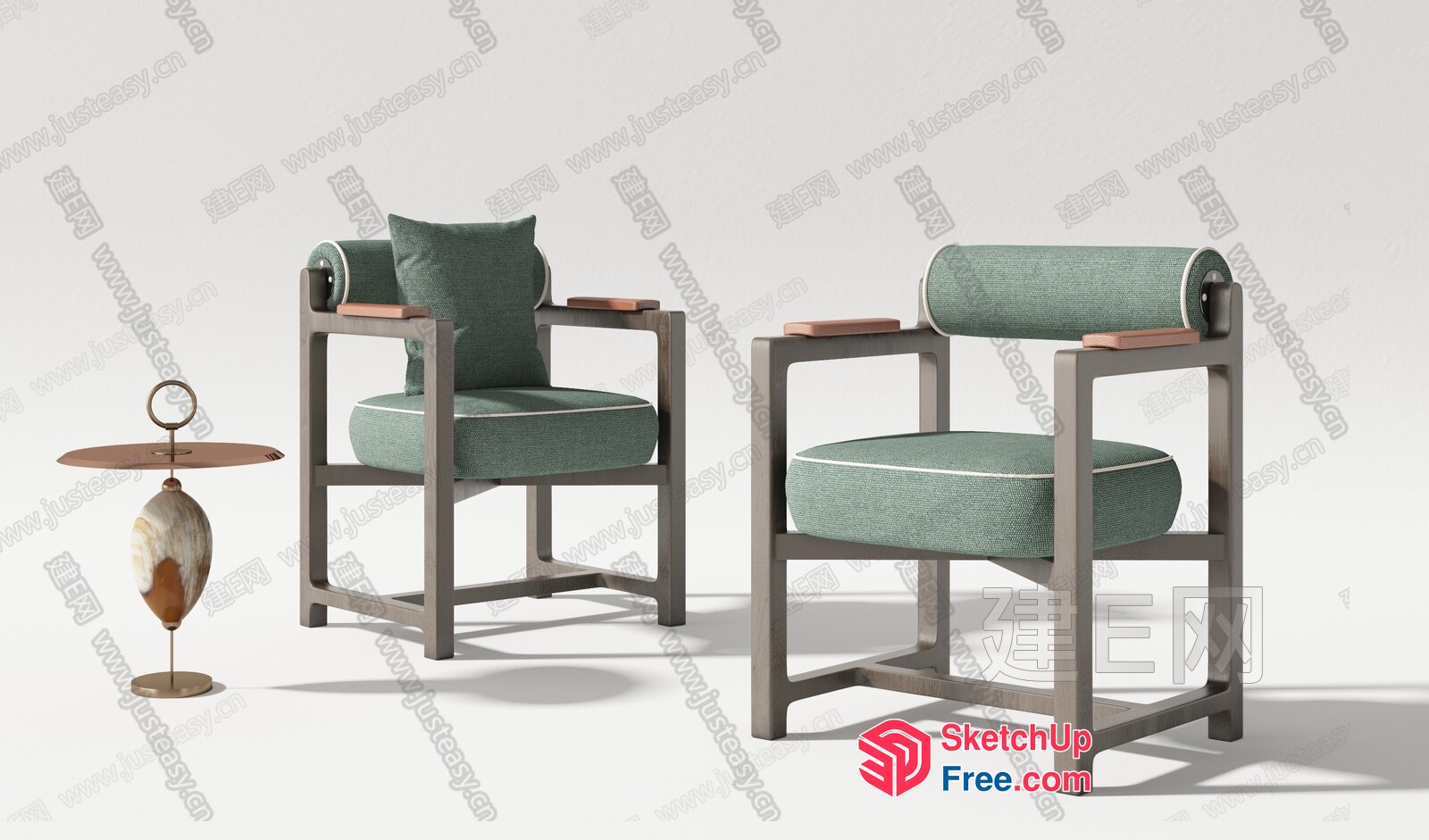 Modern Minimalist Green Chairs And Side Table 3D SketchUp File