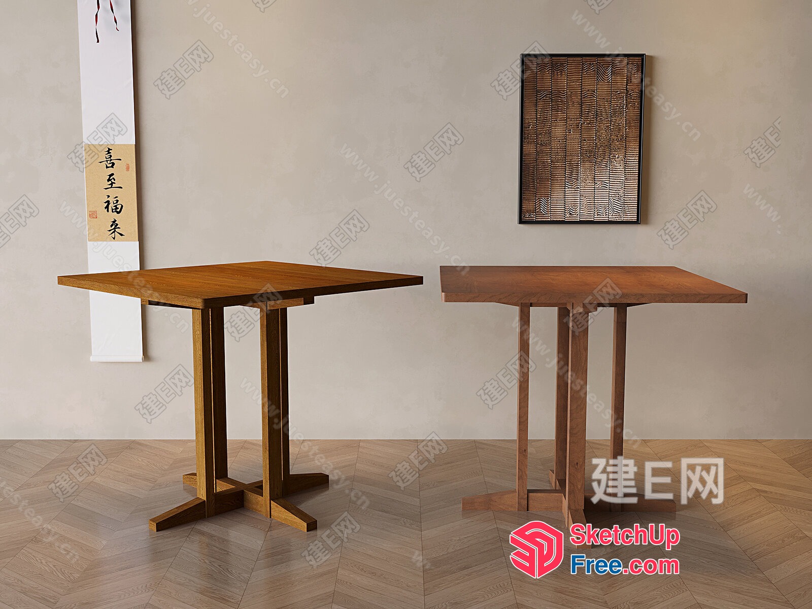 Wooden Tables In A Minimalist Setting 3D SketchUp File